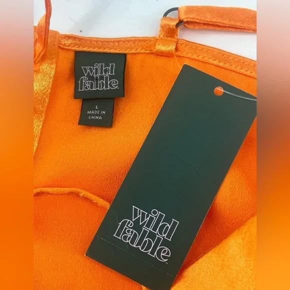 NWT Wild Fable bright orange satin mini dress corset bodice lace up back large - Picture 9 of 11